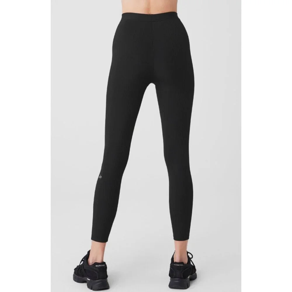 Alo Airlift High-Waist 7/8 Run It Back Leggings Black Ribbed Hi-Rise Tights S